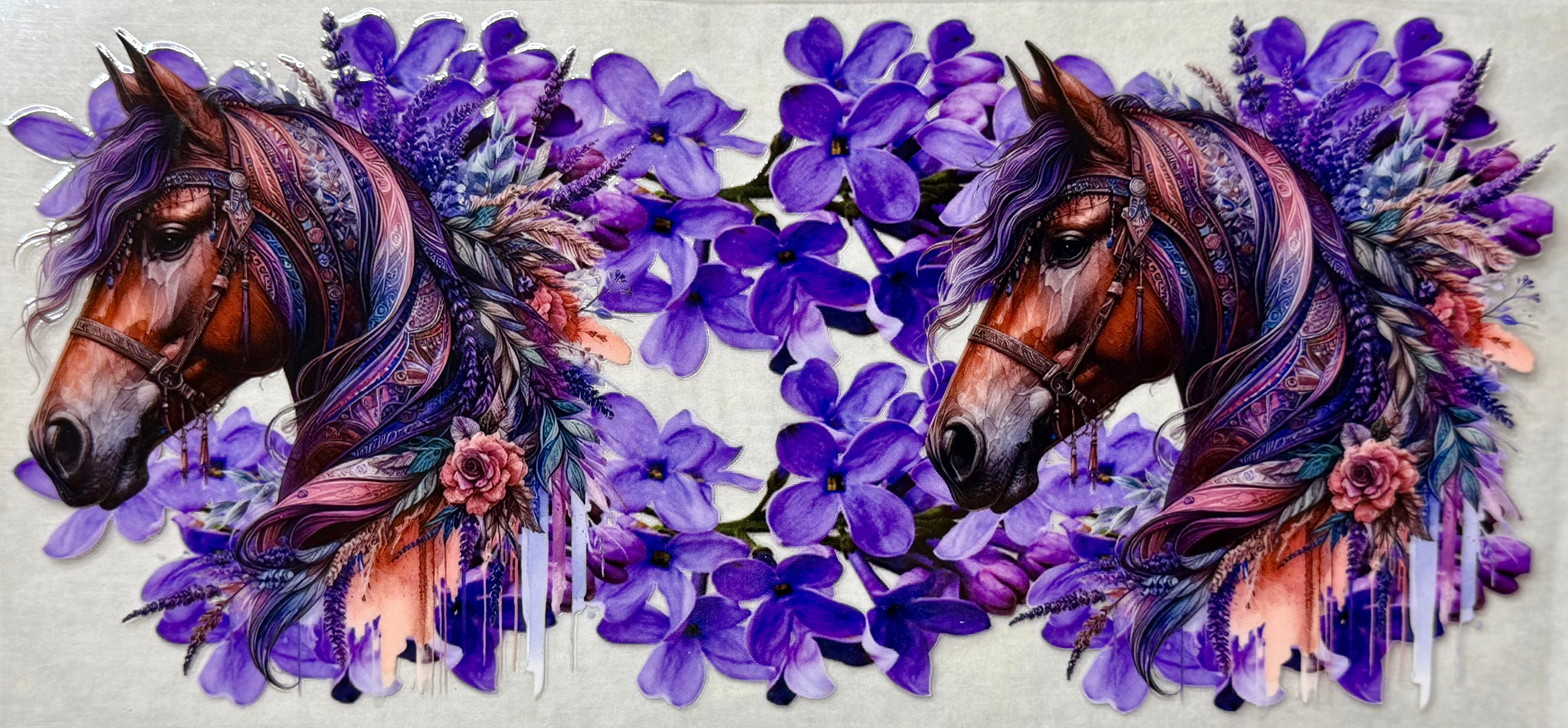 Horse with purple flowers
