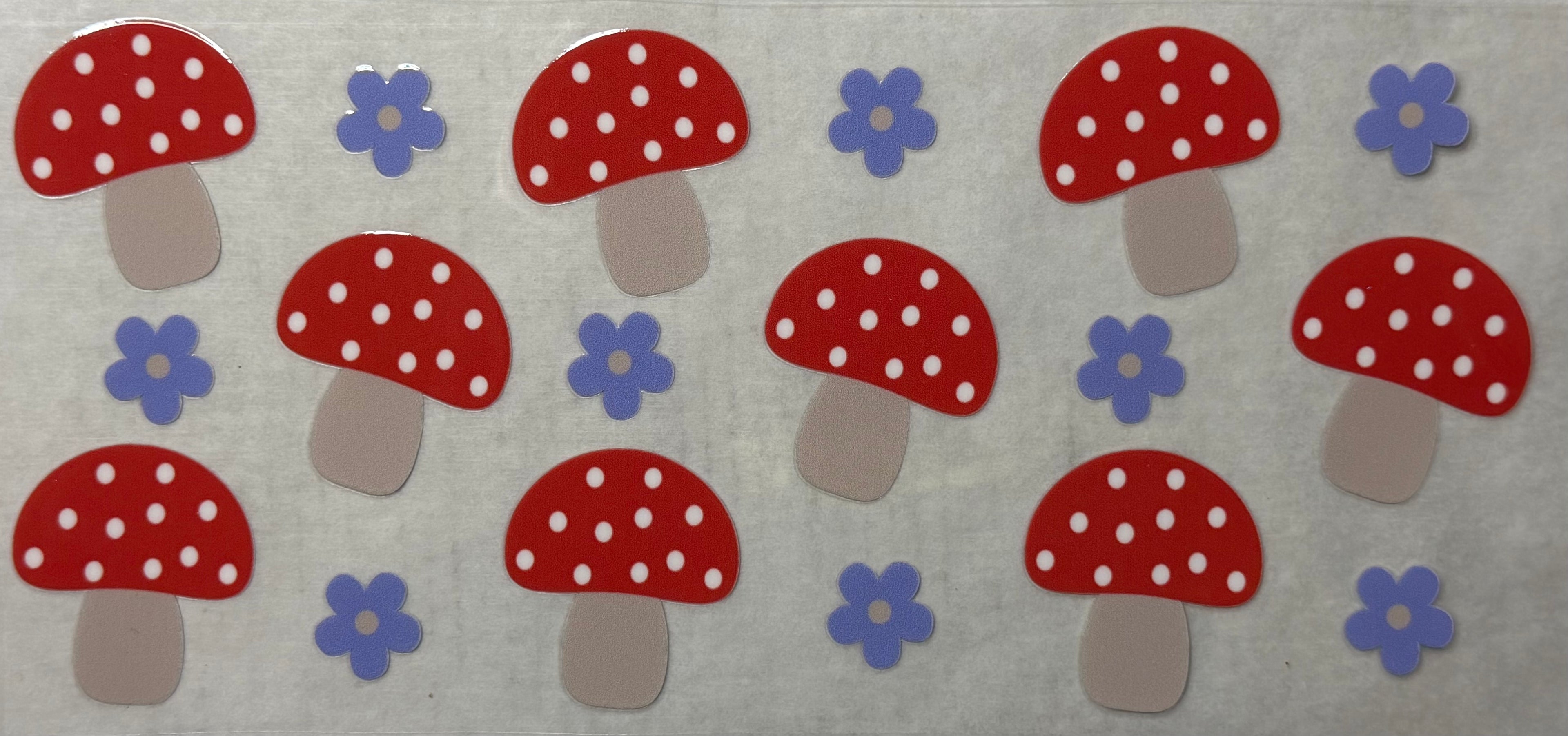 Mushrooms and purple flowers