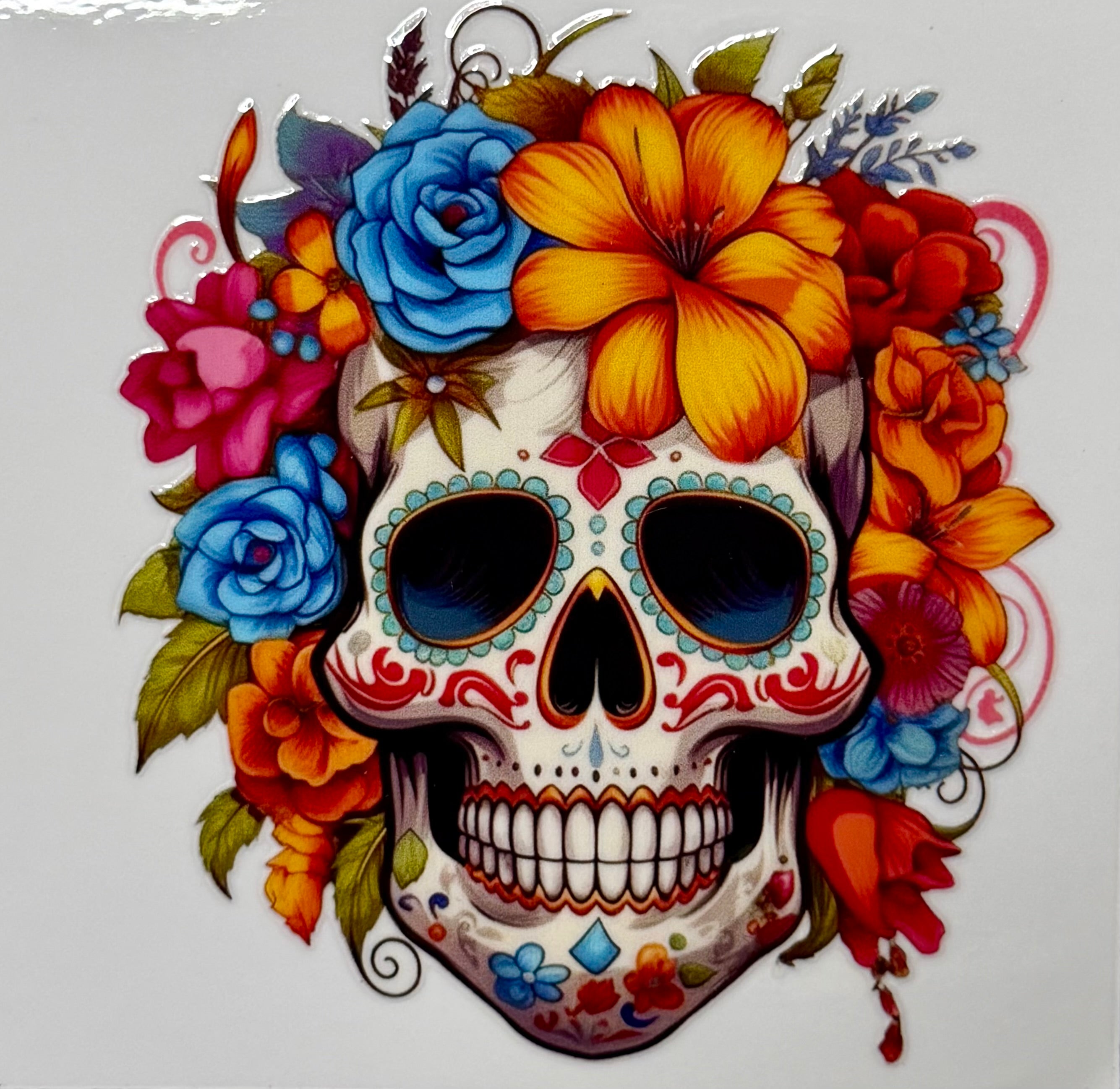 Orange & blue sugar skull