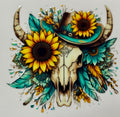 Sunflowers a cow skull